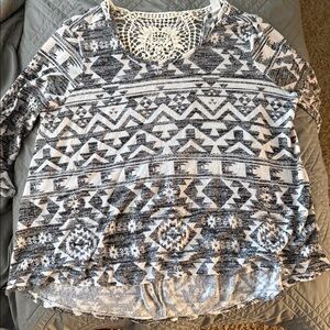 No Boundaries Black and White Crochet Neck Top